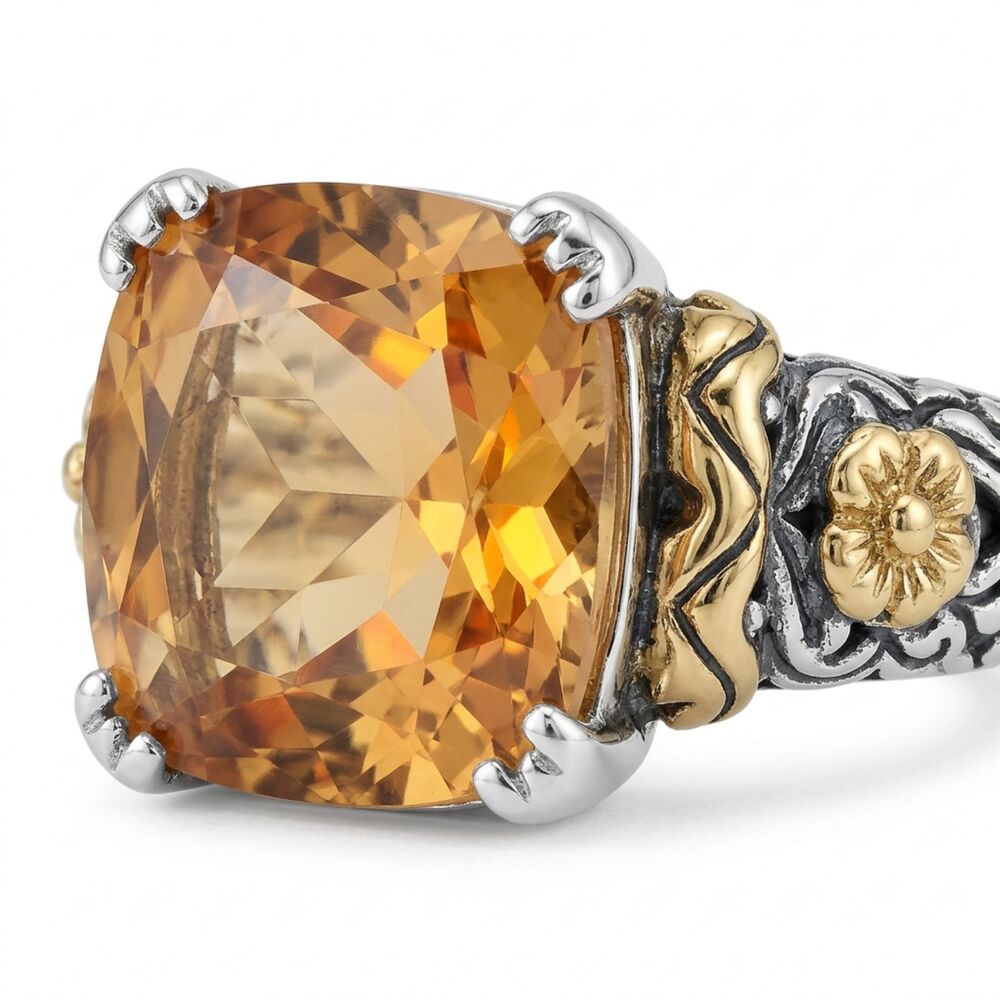 Barbara Bixby Sterling Silver 18k Gold Oval Citrine Floral Flower Ring Size 7